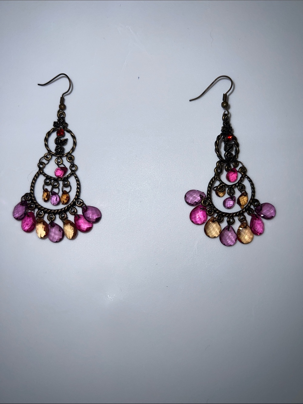 Pink and Gold Teardrop Chandelier Earrings